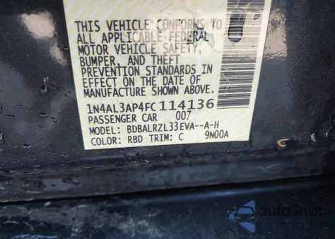 2015 Nissan Altima 2.5 Sl from USA, damaged, VIN 1N4AL3AP4FC114136